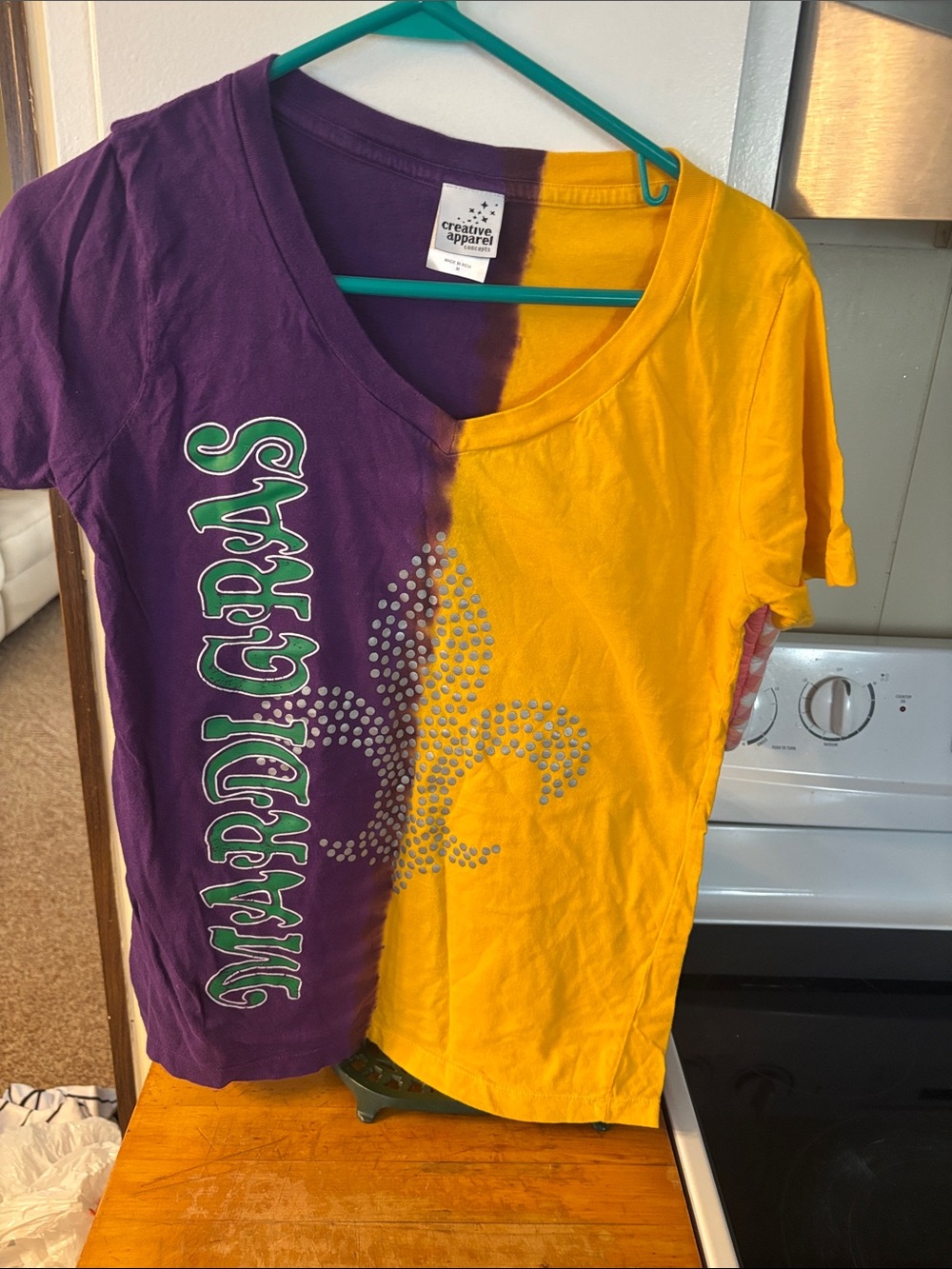 Creative Apparel Two-Tone Purple and Yellow V-Neck Tee